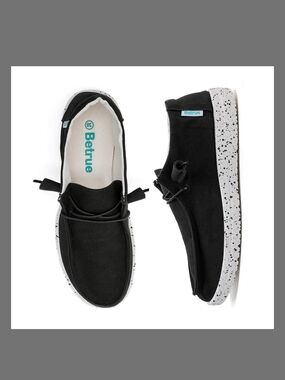 3/$14 Women's Black Canvas Loafers Deck Shoe